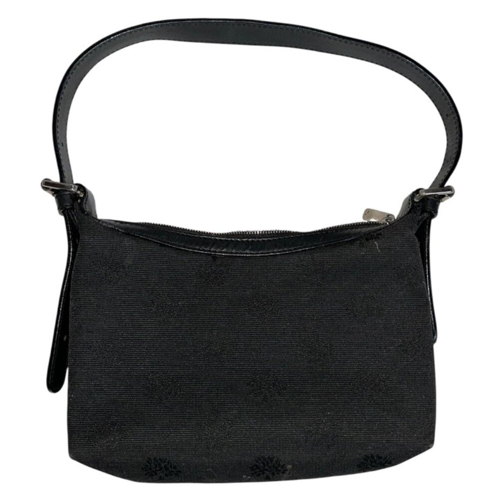 mulberry black signature tree logo print black leather strap mini hand bag